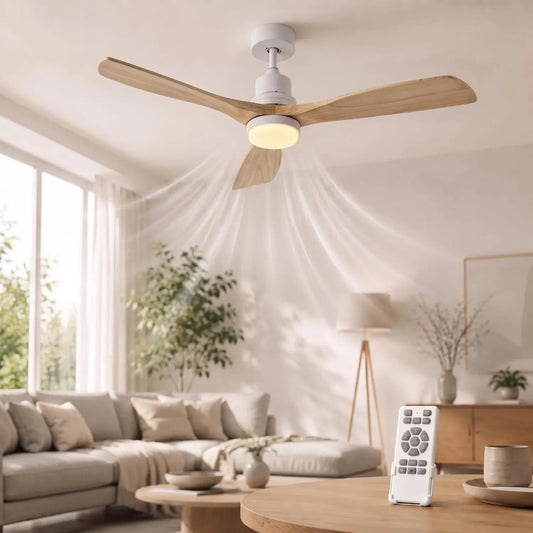 Ventilateur, 132 cm, minuteur, silencieux, blanc, moteur CC silencieux, 3 pales, 6 vitesses