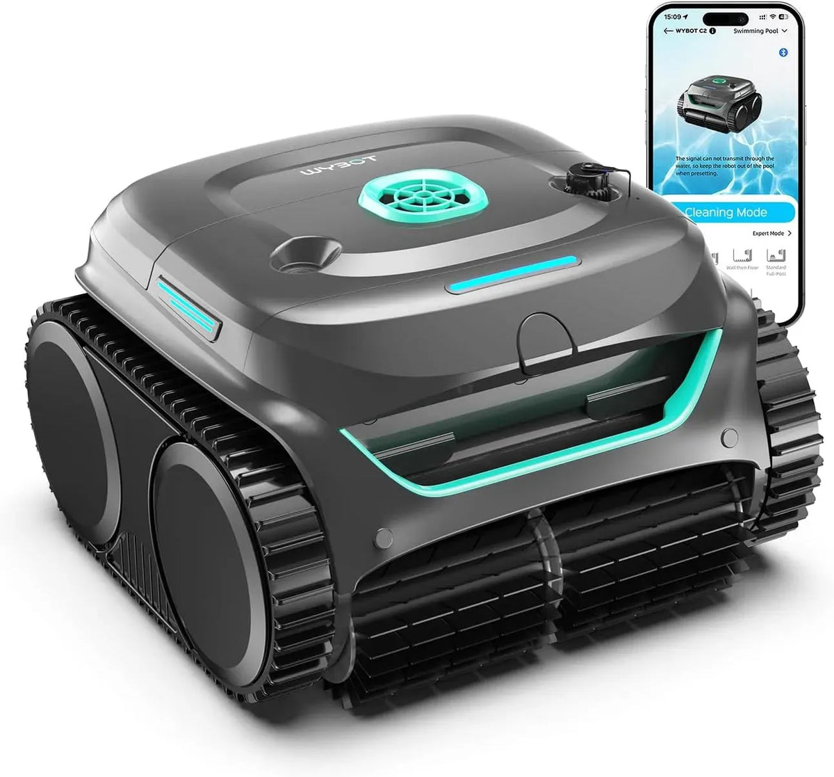 Robot, robot nettoyeur de piscine, sans fil, vert, pour Piscines Enterrées 150㎡, WYBOT