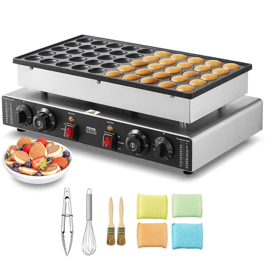 VEVOR 50PCs machine à mini crêpes, Appareil, 1700 W, 43 mm, professionnel, restaurant, revêtement antiadhésif, acier inoxydable