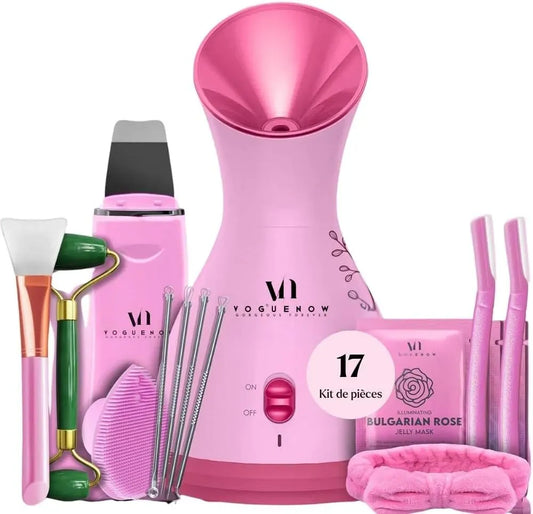 Cadeau Fête des Mères, Trousse Avec 8 Produits Bonus, VN Vapeur Visage Vaporisateur Sauna Facial Chaude Nano Ionique, Mode Aromathérapie et Chambre