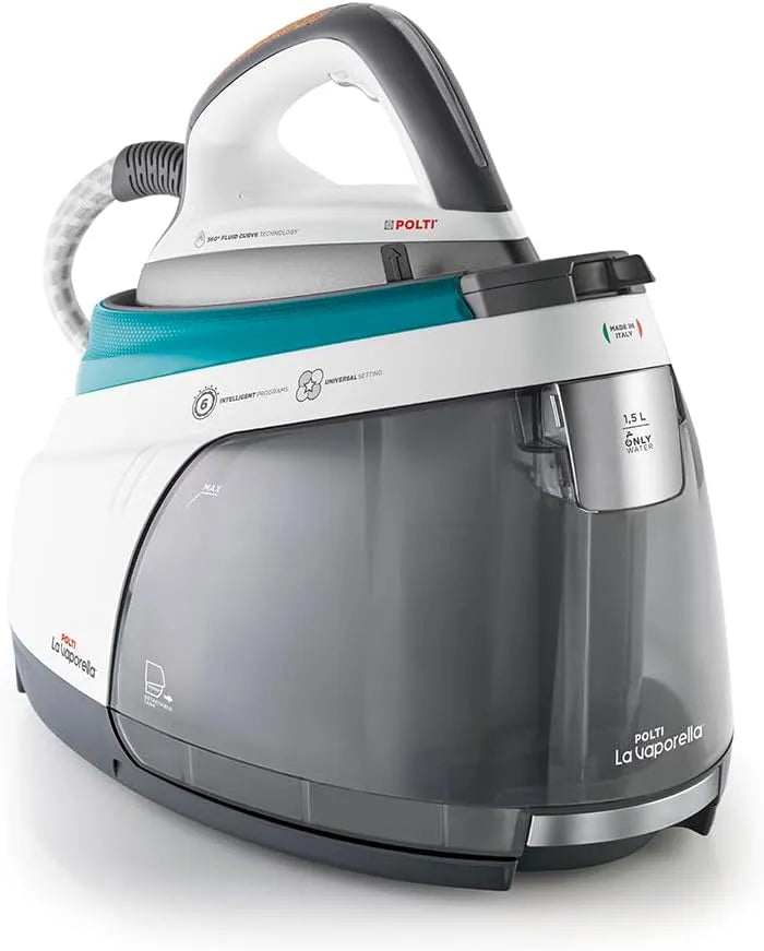 XT100C La Vaporella, Fer à vapeur avec chaudière, pour Autonomie illimitée, Pression 7, Capacité 1, Blanc et Turquoise, Pulsation vapeur 500g, 1.4 L