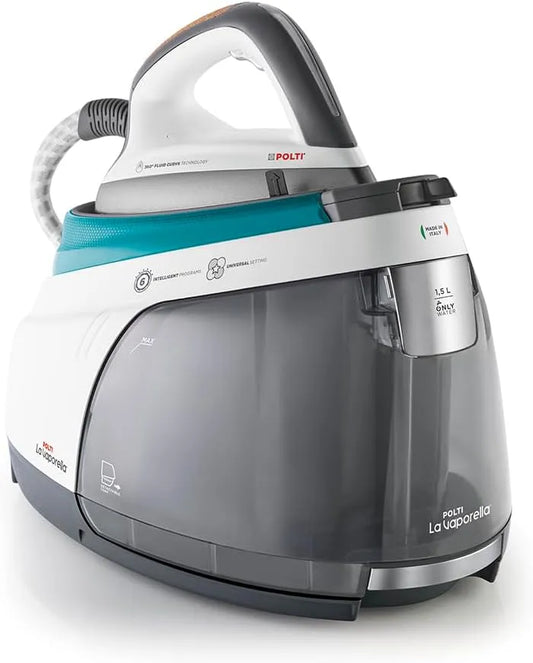 XT100C La Vaporella, Fer à vapeur avec chaudière, pour Autonomie illimitée, Pression 7, Capacité 1, Blanc et Turquoise, Pulsation vapeur 500g, 1.4 L