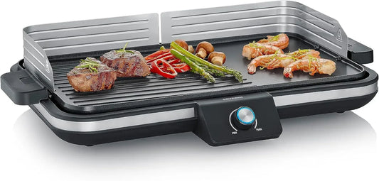 Severin PG 8564 Plaque de cuisson, 300 W, gril, revêtement antiadhésif, amovible, noir, Plancha réglable jusqu'à 230°C