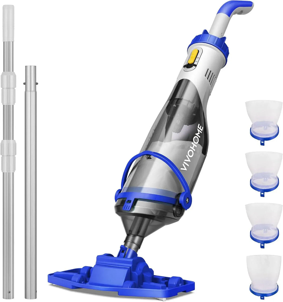 Aspirateur, VIVOHOME 4200LPH, portable, Autonomie jusqu'à 60 Minutes, Nettoyeur de Piscine Portable avec 4 Sacs Filtrants