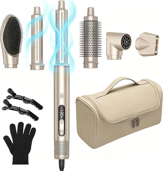 Pour Lisser, Seche Cheveux Ionique, Boucleur d'air Boucleur 6 en 1, 1400w Hair Styler Professionnel Multifonctionnel, Bouton Vent Froid, LCD Affichage