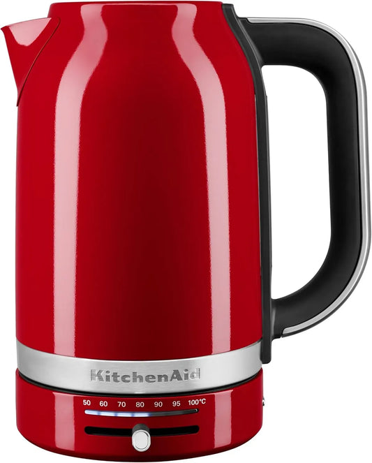 KitchenAid 5KEK1701EER Bouilloire électrique, 1,7 L, 2400 W, 50 à 100 °C, amovible, acier inoxydable, rouge, Vintage Design en Inox