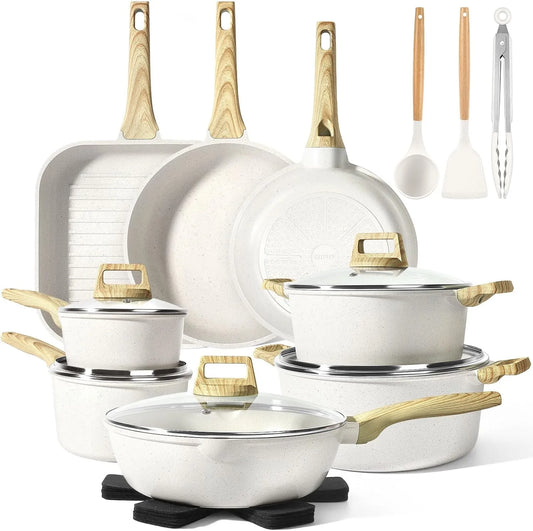Cuisinière avec four, revêtement antiadhésif, 21 Pièces Induction Lot de Poele avec Spatule + Cuillère