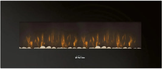 CHE-500 Purline Cheminée électrique murale 2 kW design panoramique en verre trempé noir équipé de télécommande